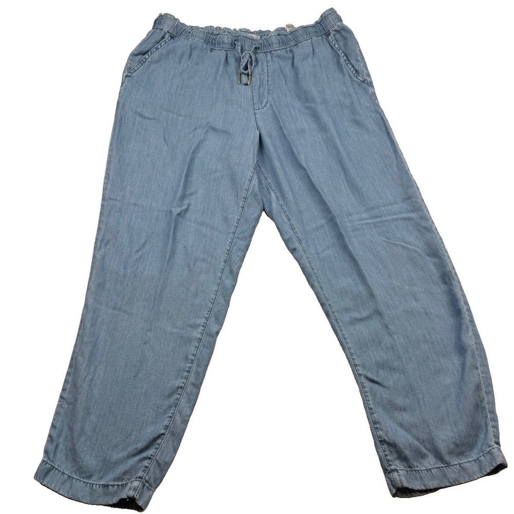 Tommy Hilfiger Women's Blue Chambray Lyocell Pull On Pants Size L Drawstring